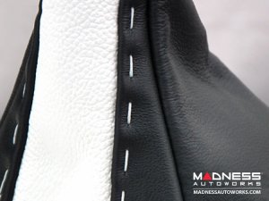 FIAT 500 Gear Shift Boot - Black Italy - Black & White Leather - Tuxedo Design w/ Italian Flag